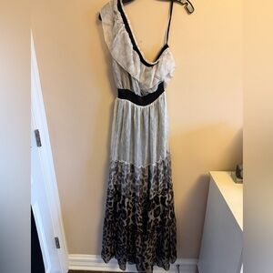 bebe Gray and Black Animal Print One-Shoulder Maxi Dress